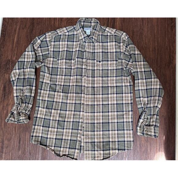 Carhartt Mens L Tall Long Sleeve Plaid Flannel Shirt Button Up Workwear - Picture 2 of 5
